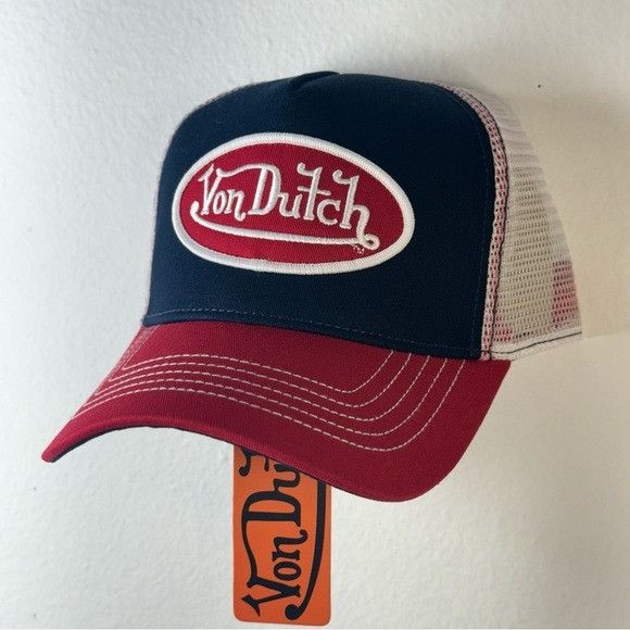 Designer × Von Dutch NWT VON DUTCH TRI COLOR NAVY, WHITE, BLUE TRUCKER HAT Size ONE SIZE - 2 Thumbnail