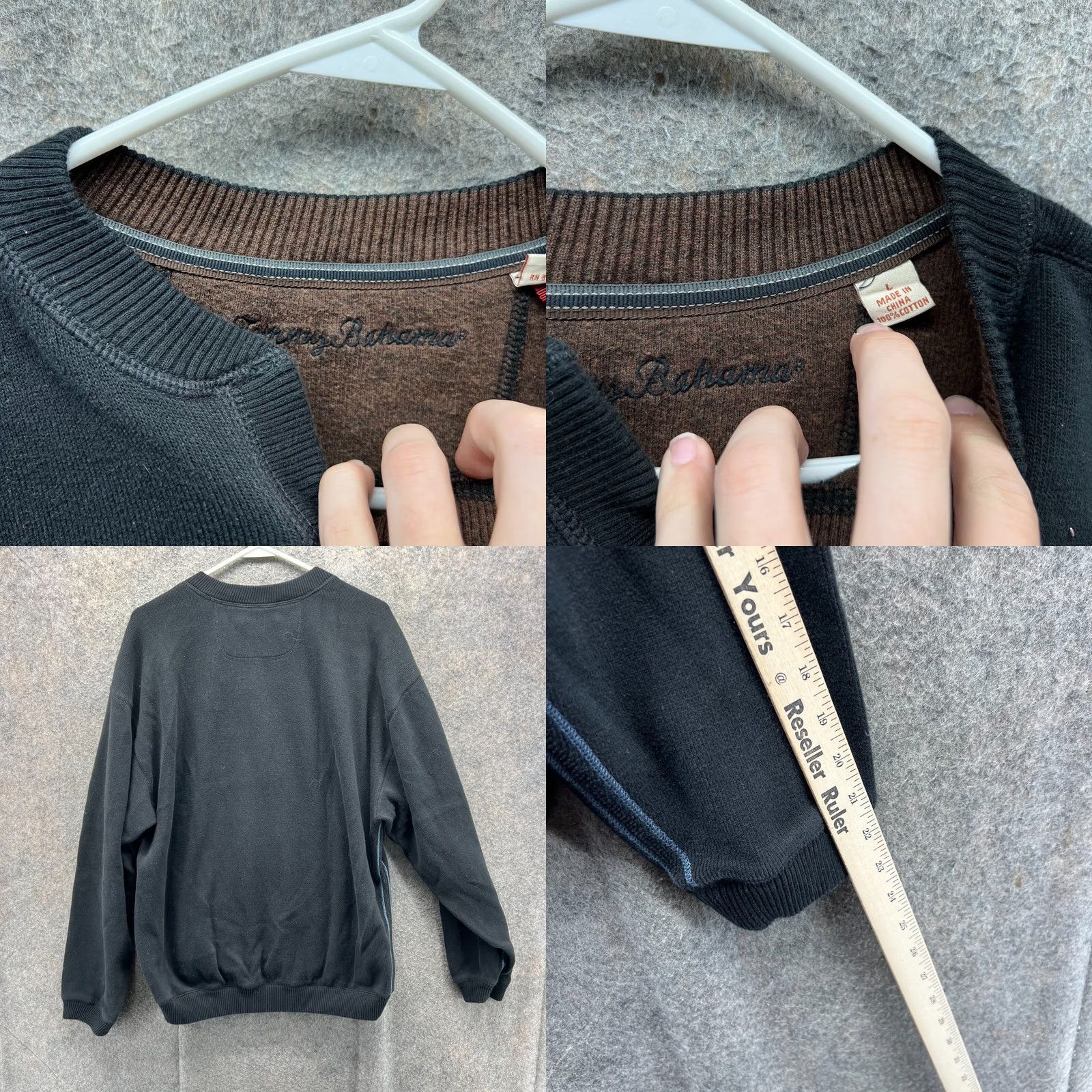 Tommy Bahama VINTAGE Tommy Bahama Pullover Sweater Mens Large Black Reversible Cotton Fleece Crew Neck All Seasons Logo Size US L / EU 52-54 / 3 - 8 Thumbnail