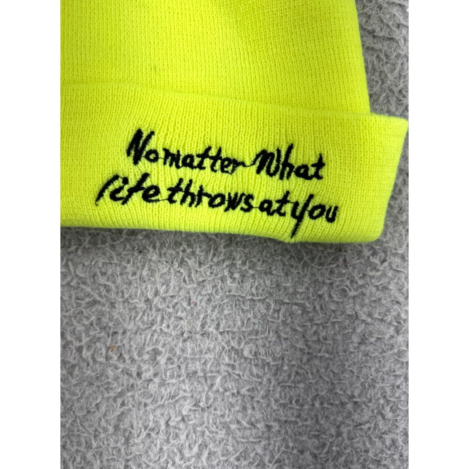 Vintage VINTAGE High Visibility Beanie Toque Adult One Size Yellow No Matter What Life Throws Hat Adult One Size Yellow Logo Ski Lightweight Knit Beanie Mens Size ONE SIZE - 2 Thumbnail