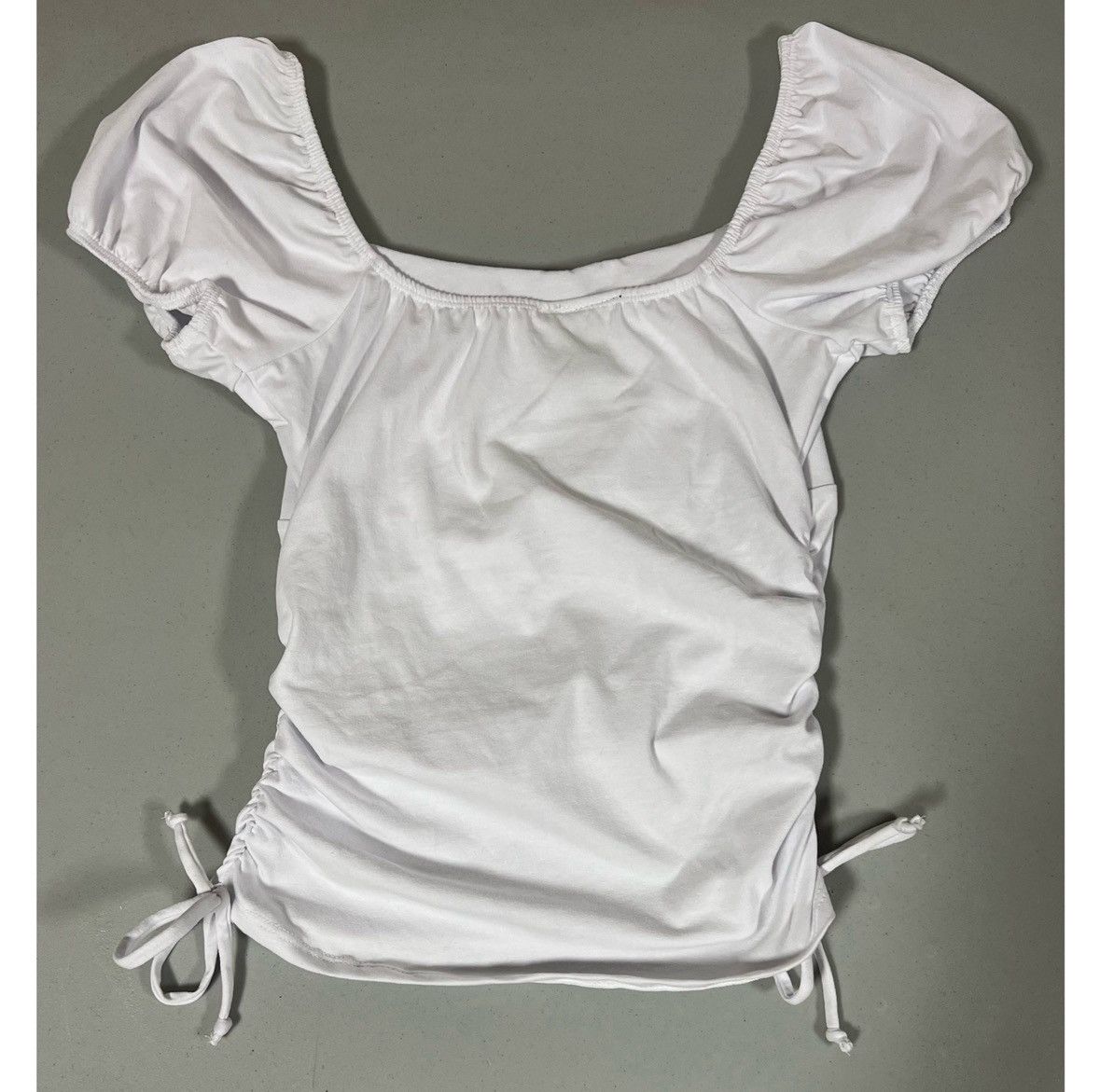 PRINCESS POLLY Just Polly White Solid Ruched Top Shirt Tee Blouse Size M 🤍 Size M / US 6-8 / IT 42-44 - 3 Thumbnail