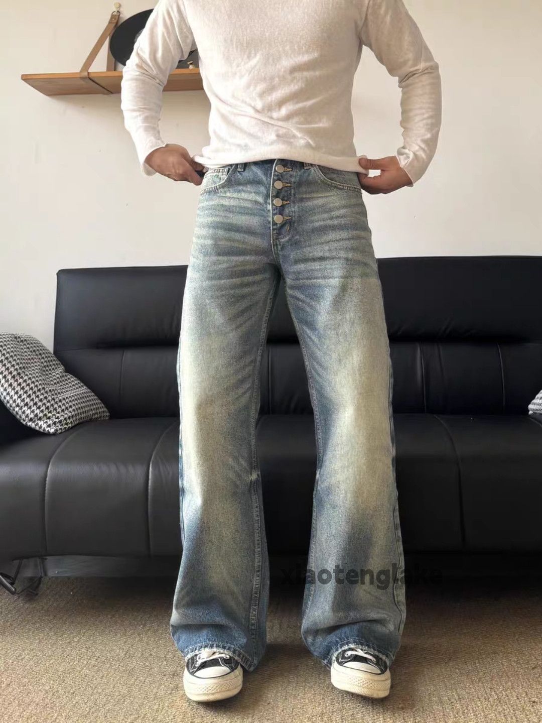 Jean xz vintage distressed faded loose ripped damaged jeans Size US 34 / EU 50 - 8 Thumbnail