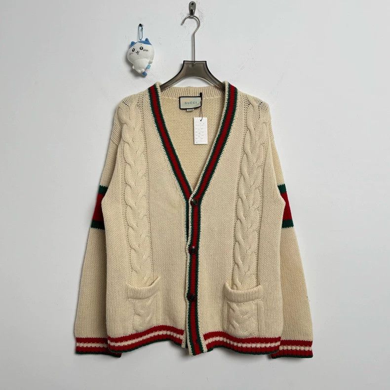 Gucci Red and green webbing wool cardigan sweater 2501-Next