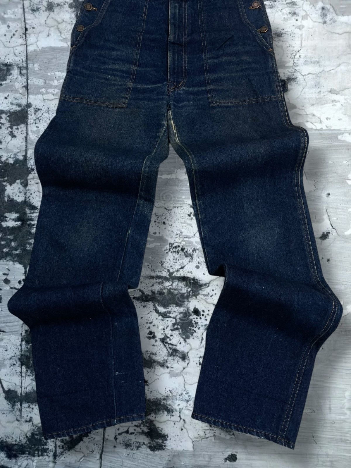 Japanese Brand Vintage 90s Designer Bison Rustic Blue Overall Iconic Denim Size US 33 - 3 Thumbnail