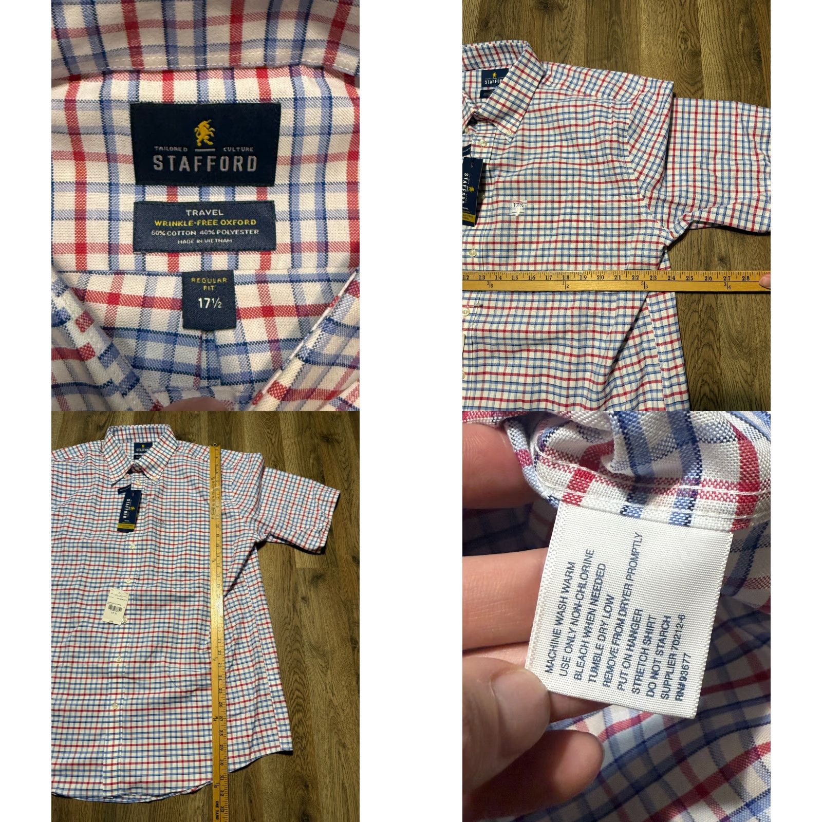 Stafford Stafford Shirt Mens 17.5 Regular Fit Button-Up Long Sleeve Blue Cotton NWT Size US XXL / EU 58 / 5 - 8 Thumbnail