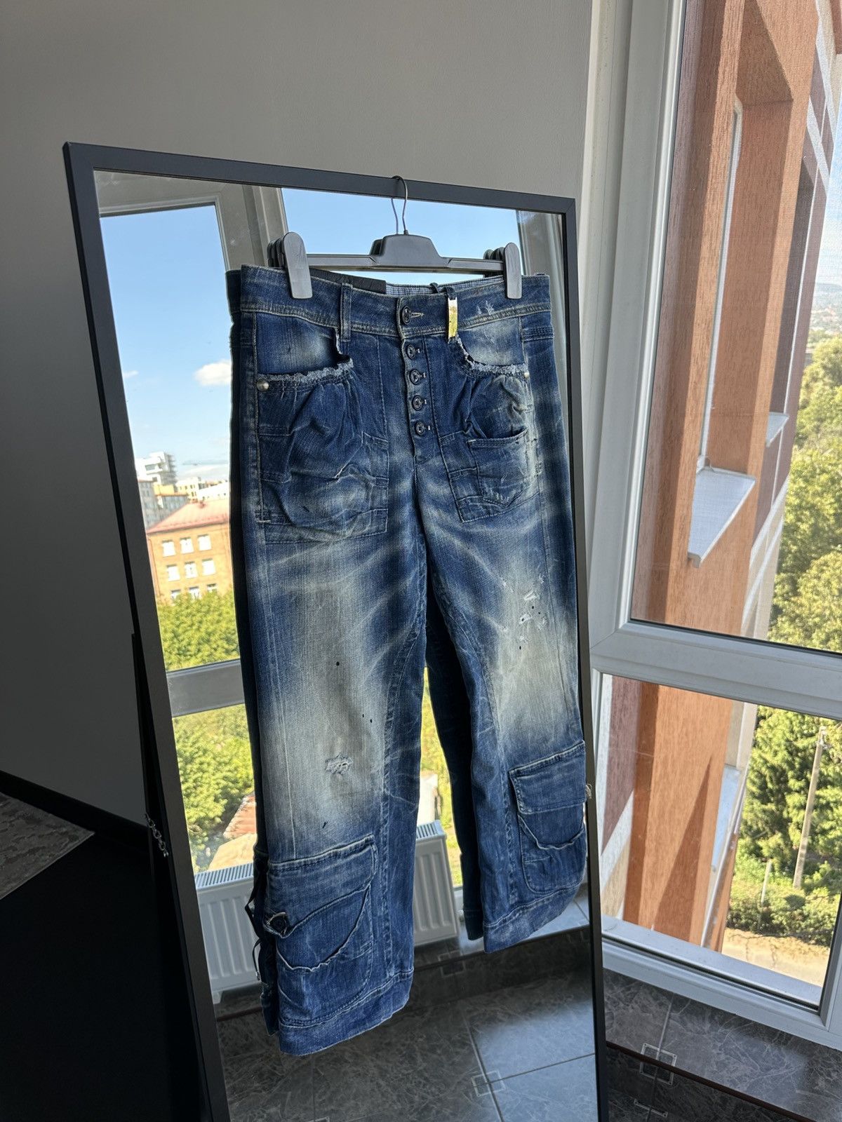 Vintage High Everyday Couture Distressed Jeans Italy Carpenter Cargo Size 34" / US 12 / IT 48 - 6 Thumbnail