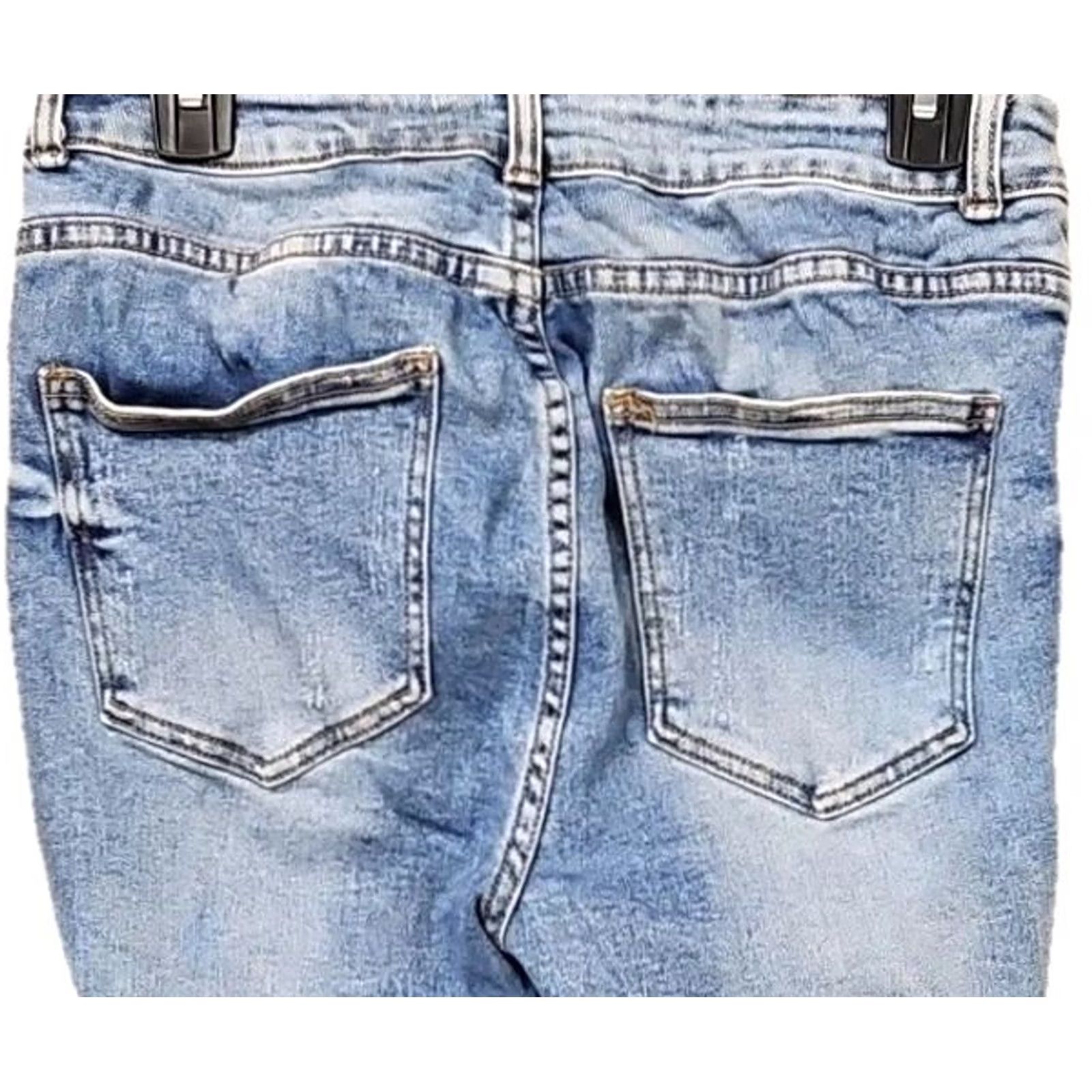 Vintage Crystal Rock Skinny Jeans Juniors 13 Women Denim Blue Light Wash Distressed Raw Hem Stretch Mid Rise Regular Inseam 26 in Button Zip 26W Size 34" / US 12 / IT 48 - 5 Thumbnail