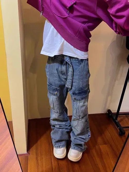 image of Street Wash Hip Hop Style Micro Flare Jeans in Blue, Men's (Size 32)