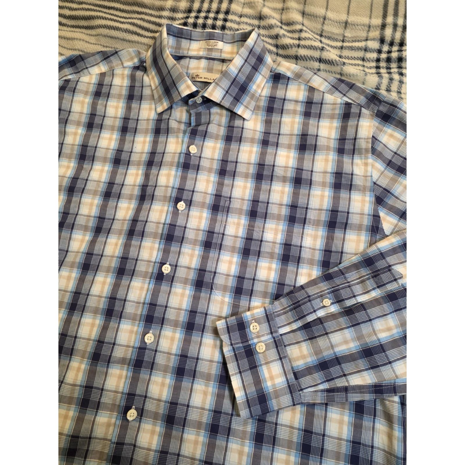 Peter Millar Peter Millar Shirt Button-Up Long Sleeve Blue Plaid Men's XL 100% Cotton Classic Preppy Size US XL / EU 56 / 4 - 2 Thumbnail