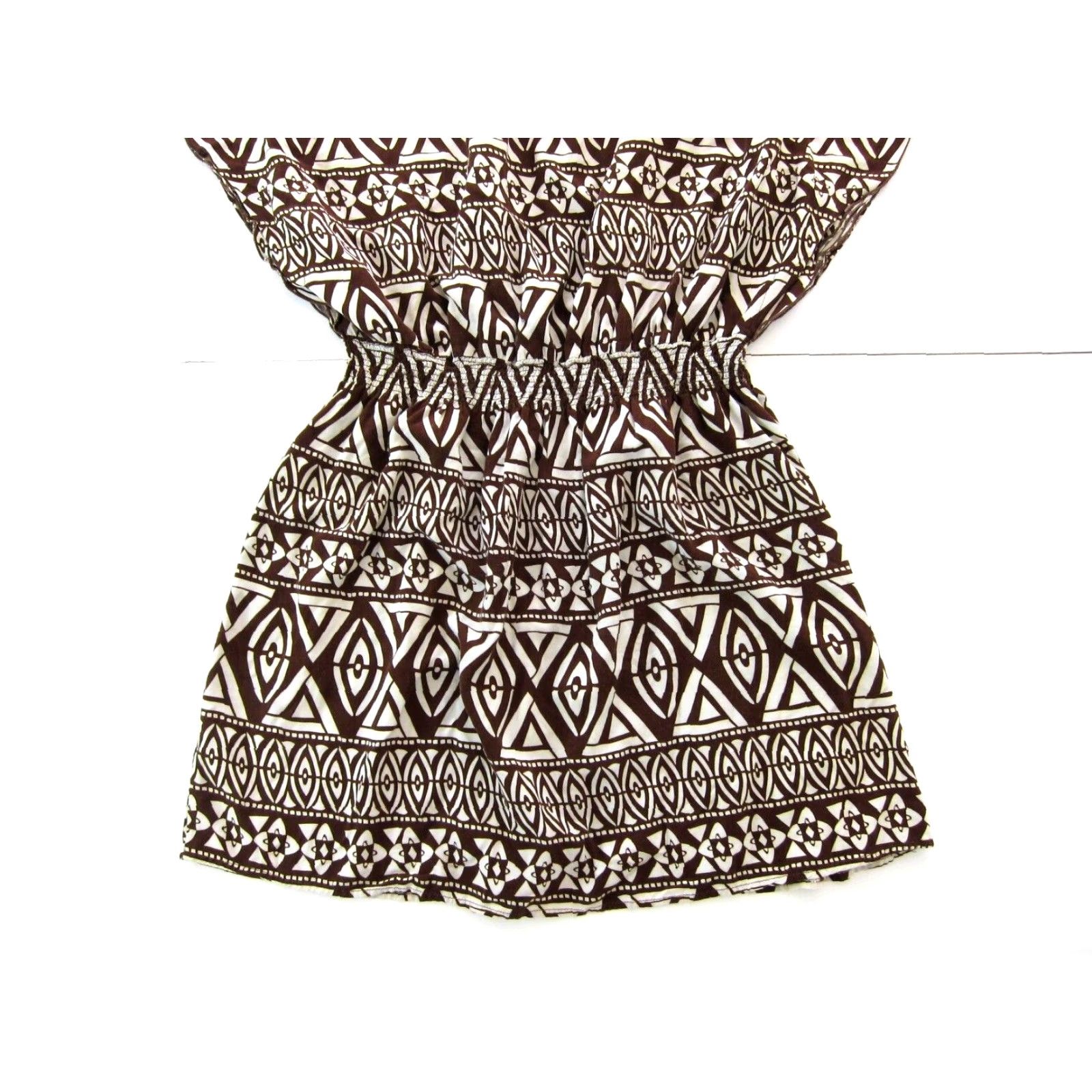 Vintage VINTAGE Mlle Gabrielle 100% Rayon Brown White Geometric Floral Tunic Smock Dress Large Size L / US 10 / IT 46 - 6 Thumbnail
