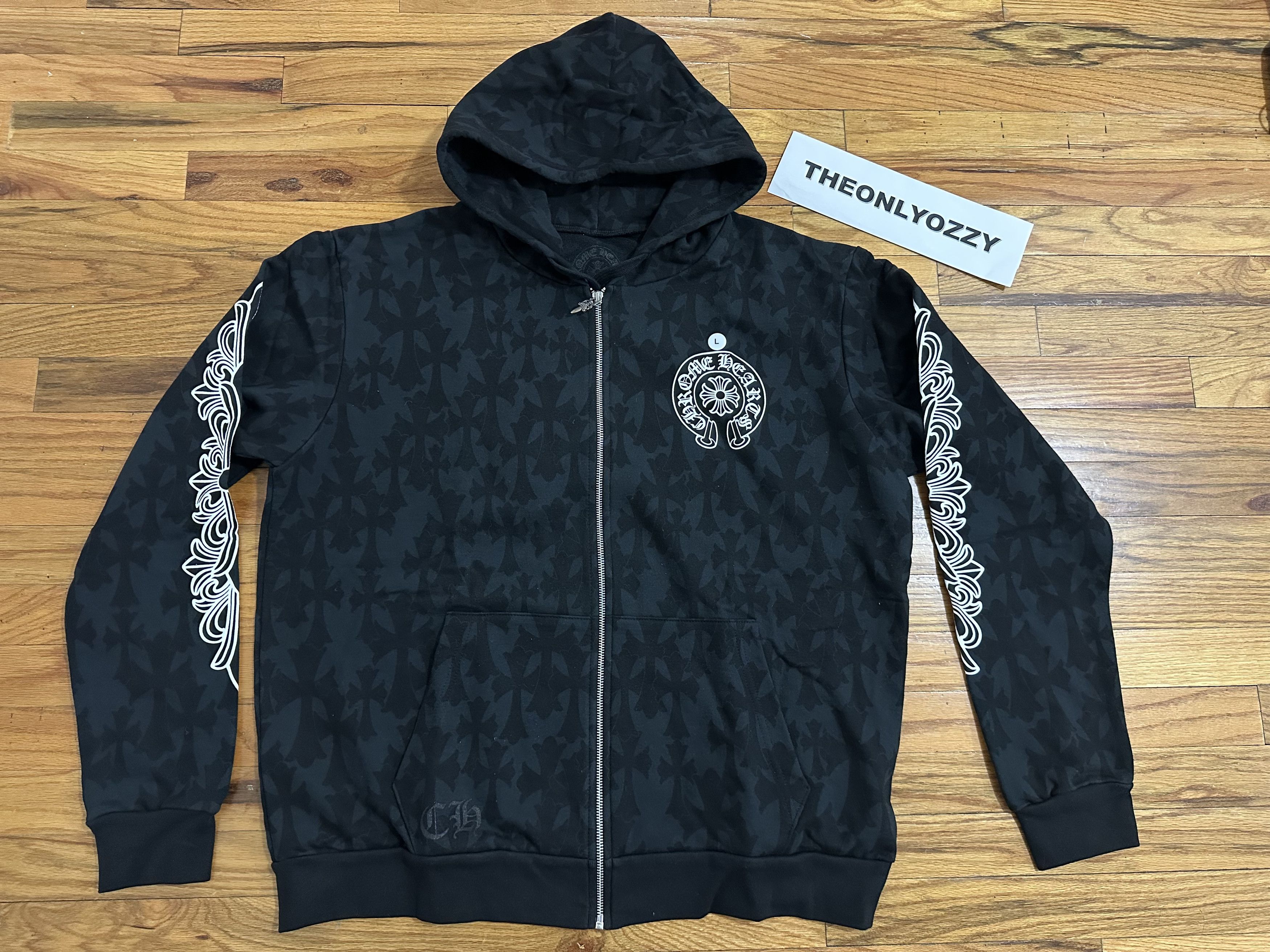 Chrome Hearts Black Cross Cemetery Monogram Zip Hoodie sz L