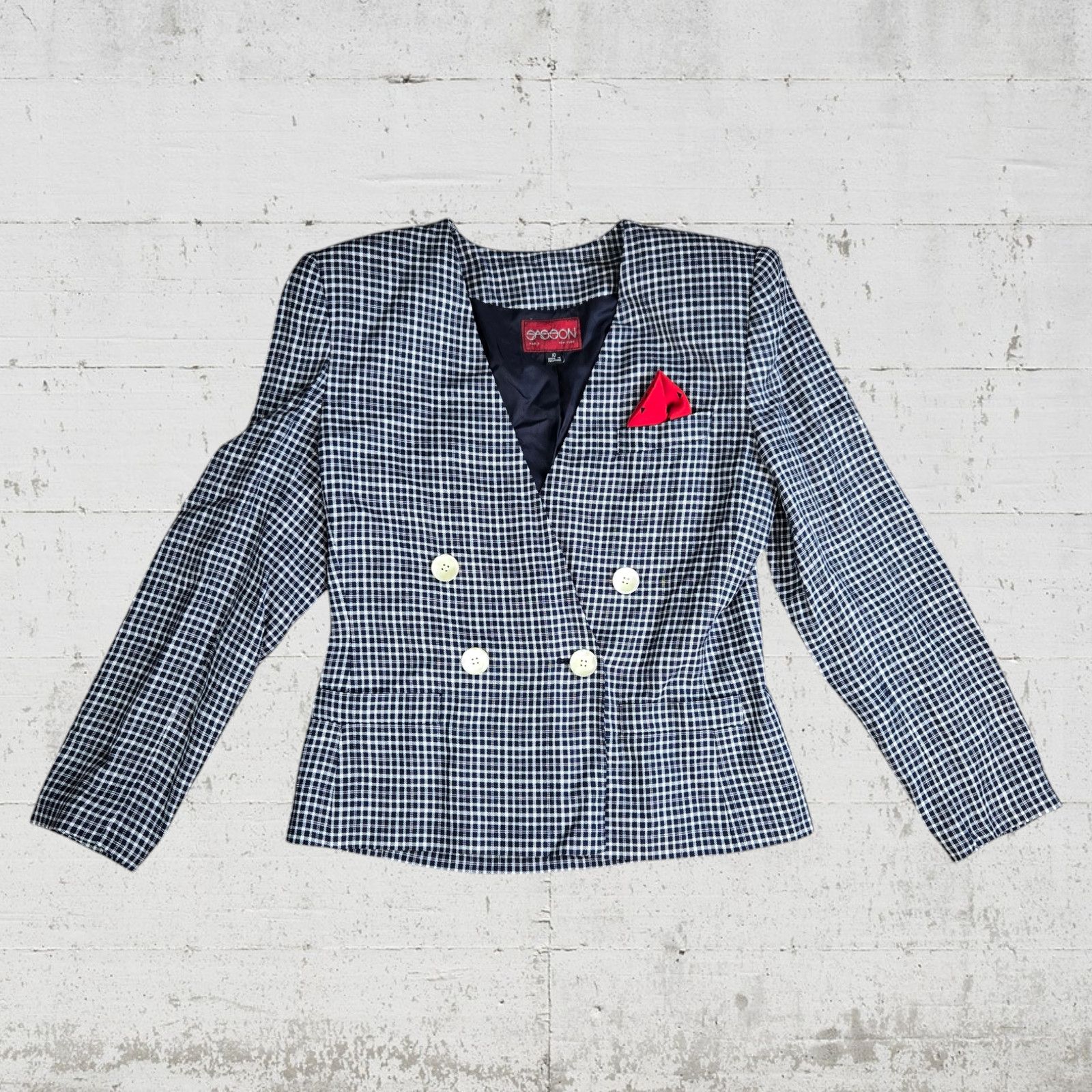 Vintage Vintage Navy Plaid Crop Blazer Size 10 Size L / US 10 / IT 46 - 2 Thumbnail