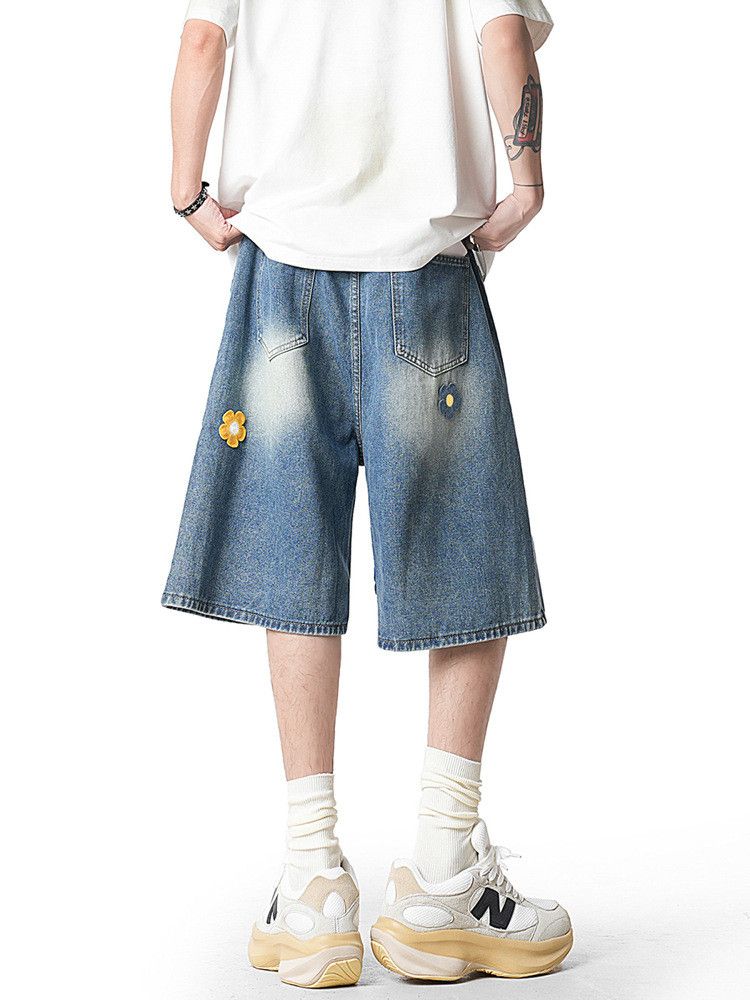 Japanese Brand Men's American-Style Floral Embroidered Denim Shorts Size US 32 / EU 48 - 5 Thumbnail