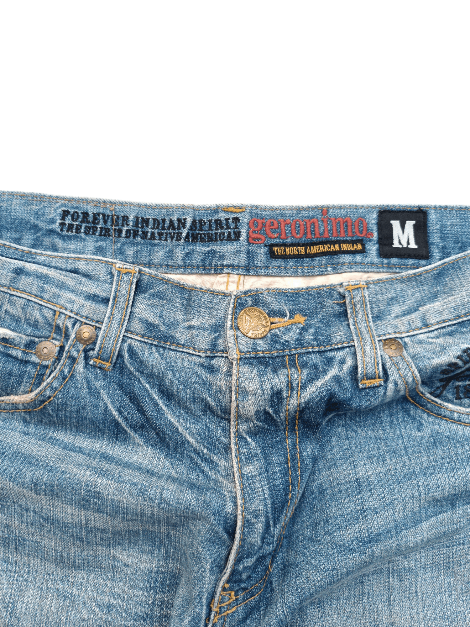 Japanese Brand GERONIMO Embroidery Native Indians Spirit Distressed Jeans Size US 32 / EU 48 - 10 Thumbnail
