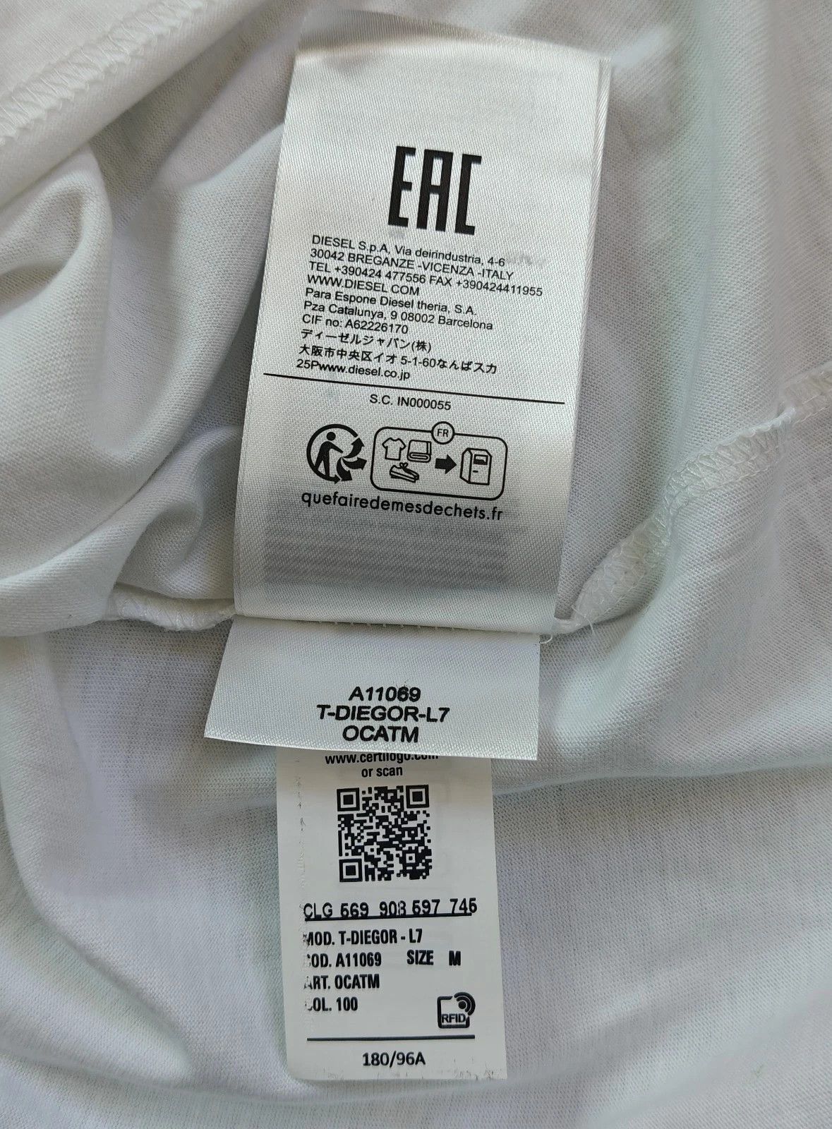 Diesel DIESEL White T-shirt with DSL 78 Denim print T 4152 Size US M / EU 48-50 / 2 - 8 Thumbnail