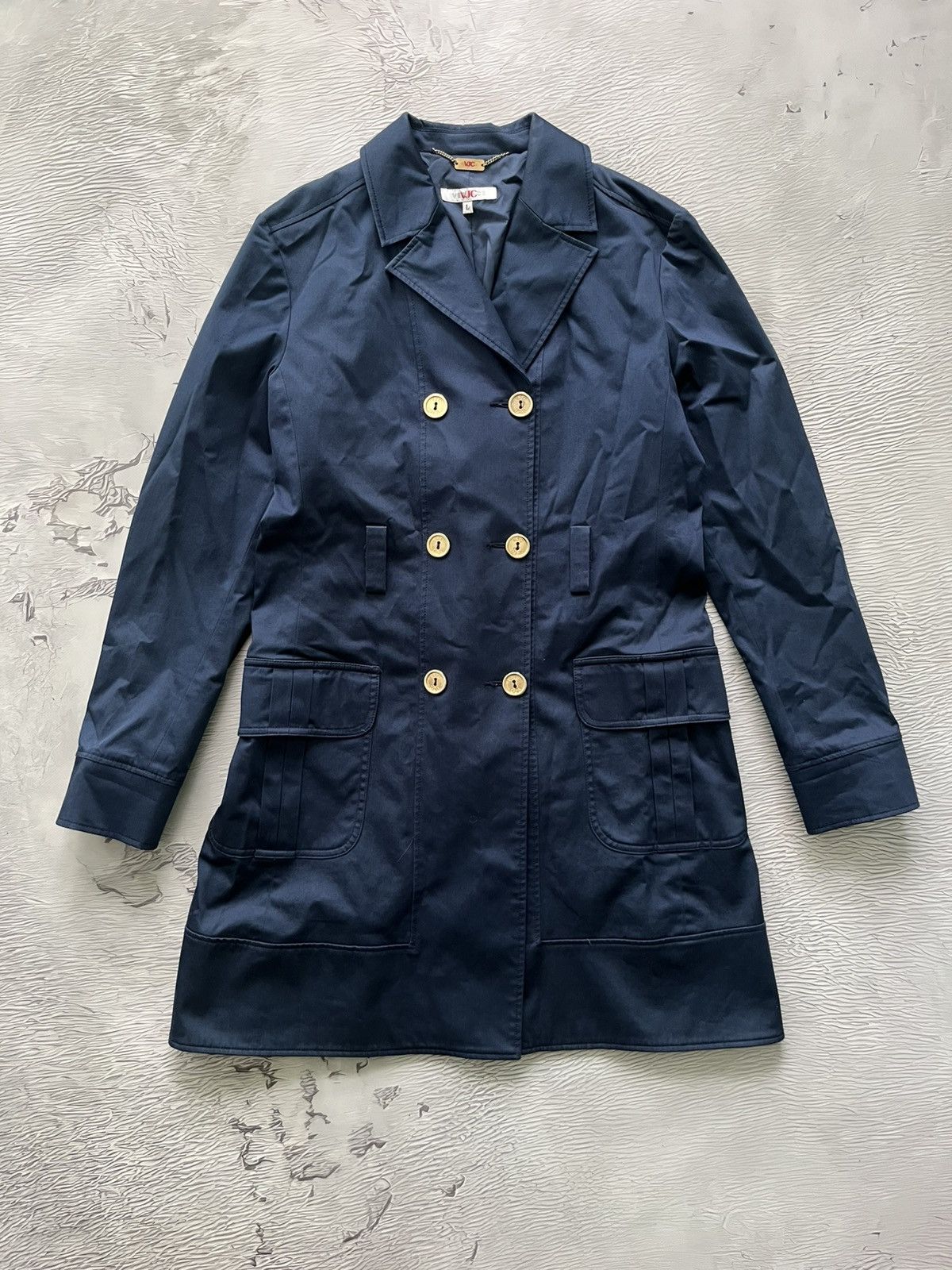 Versace Jeans Couture Versace Jeans Couture Double-Breasted Vintage Navy Coat Size L / US 10 / IT 46 - 1 Thumbnail