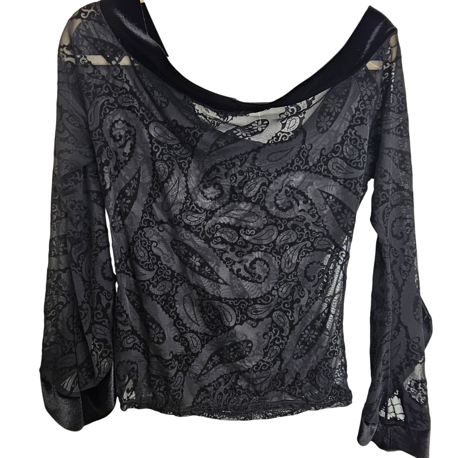 HARAGO Sharagano Velvet Burnout Off Shoulder Top S Whimsigoth Sheer Size S / US 4 / IT 40 - 7 Thumbnail
