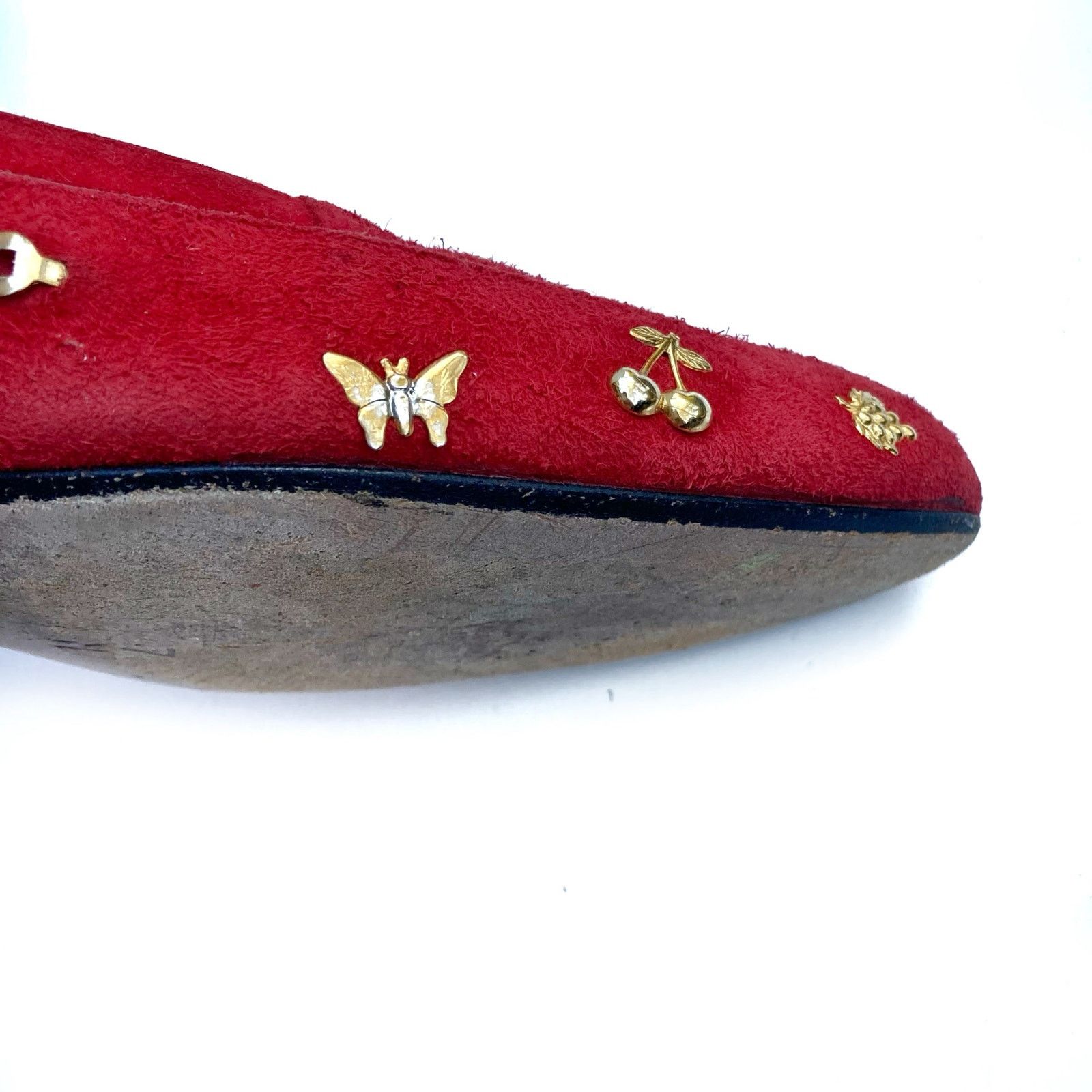Vintage Vintage Zalo Red Suede Gold Charm Loafers | Handmade Spain Size US 7 / IT 37 - 16 Thumbnail
