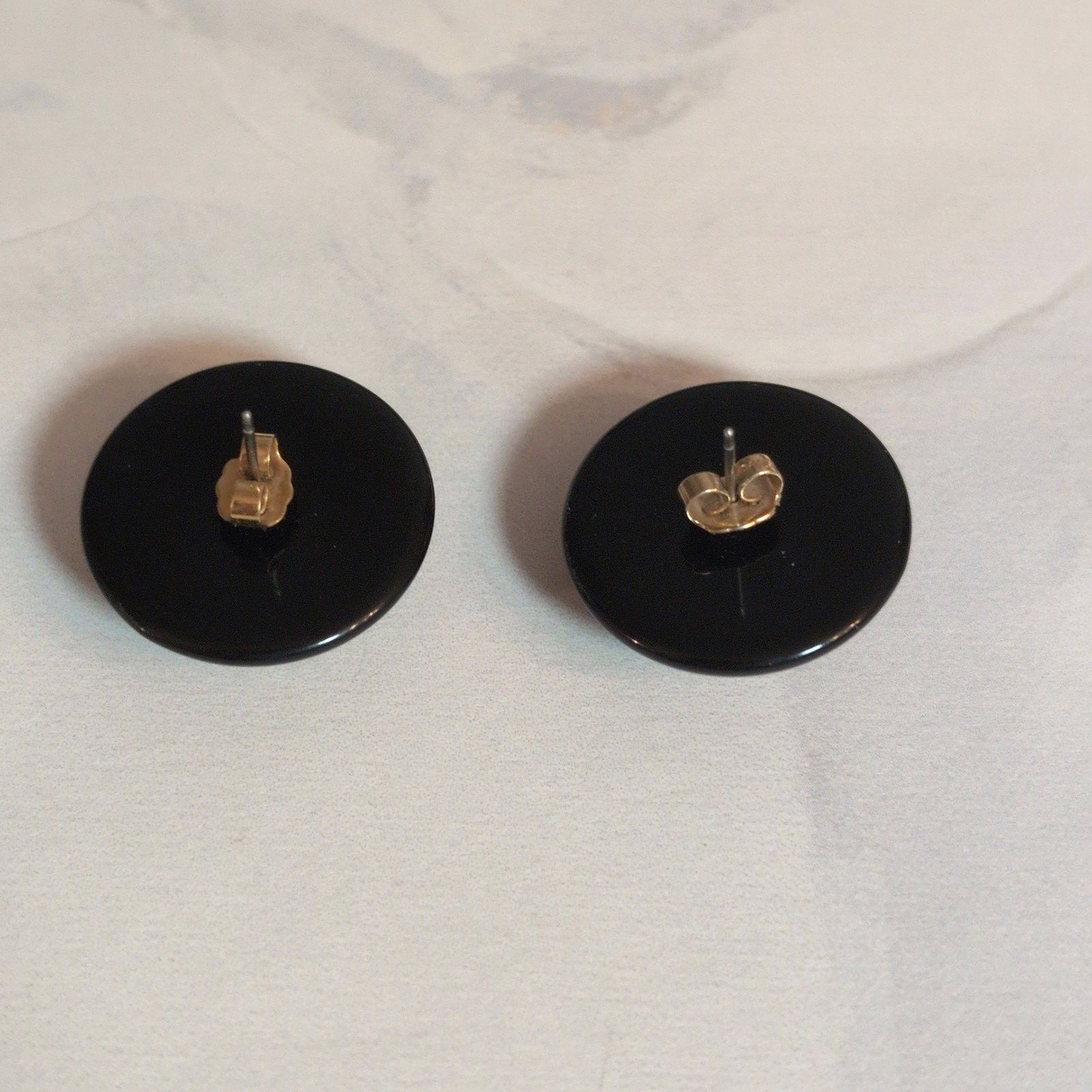 Other VTG Black & Metallic Gold Abstract Cabochon Button Earrings Size ONE SIZE - 5 Thumbnail