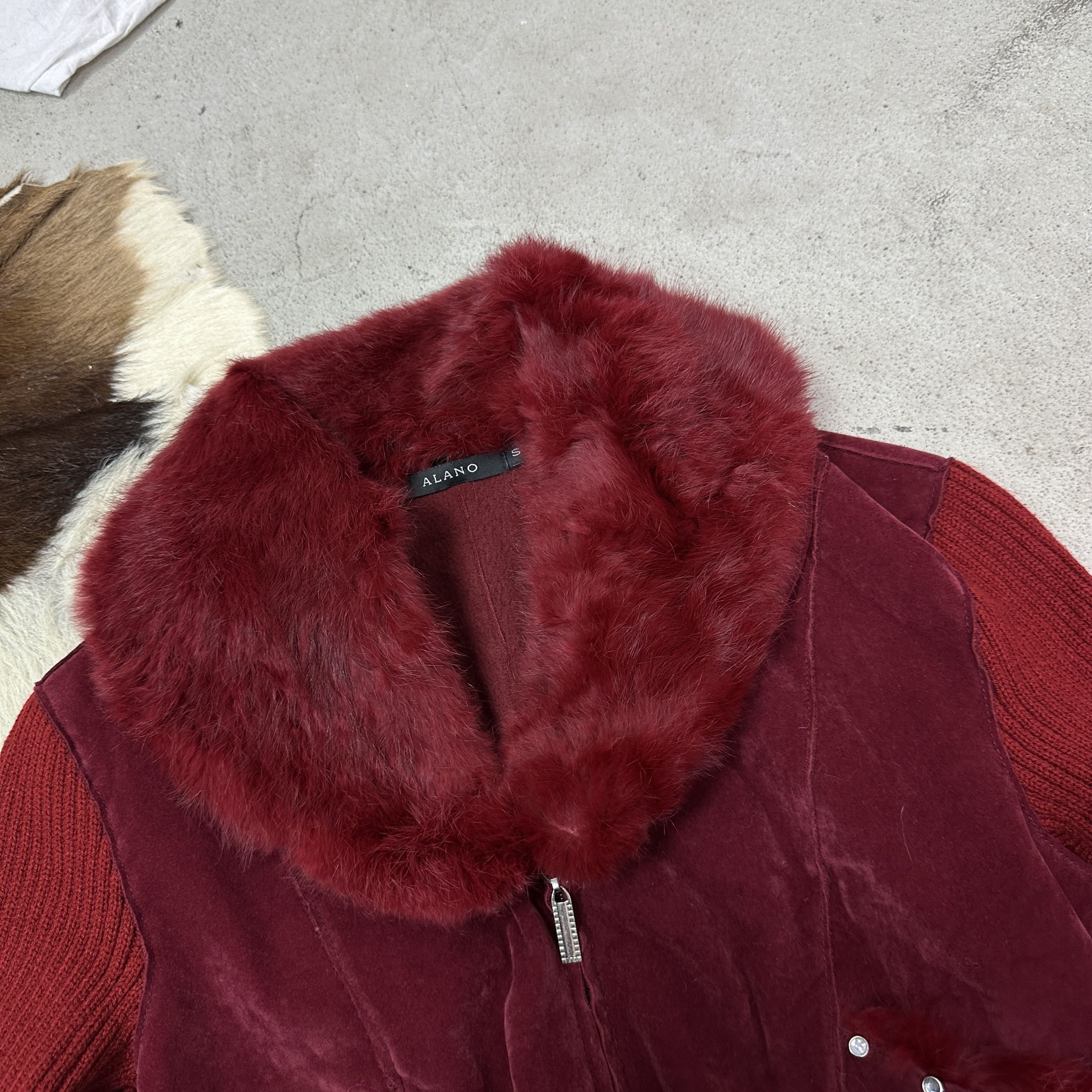 Vintage Vintage Chery Red Burgundy Real Fur Collar Jacket 00s Size S / US 4 / IT 40 - 3 Thumbnail