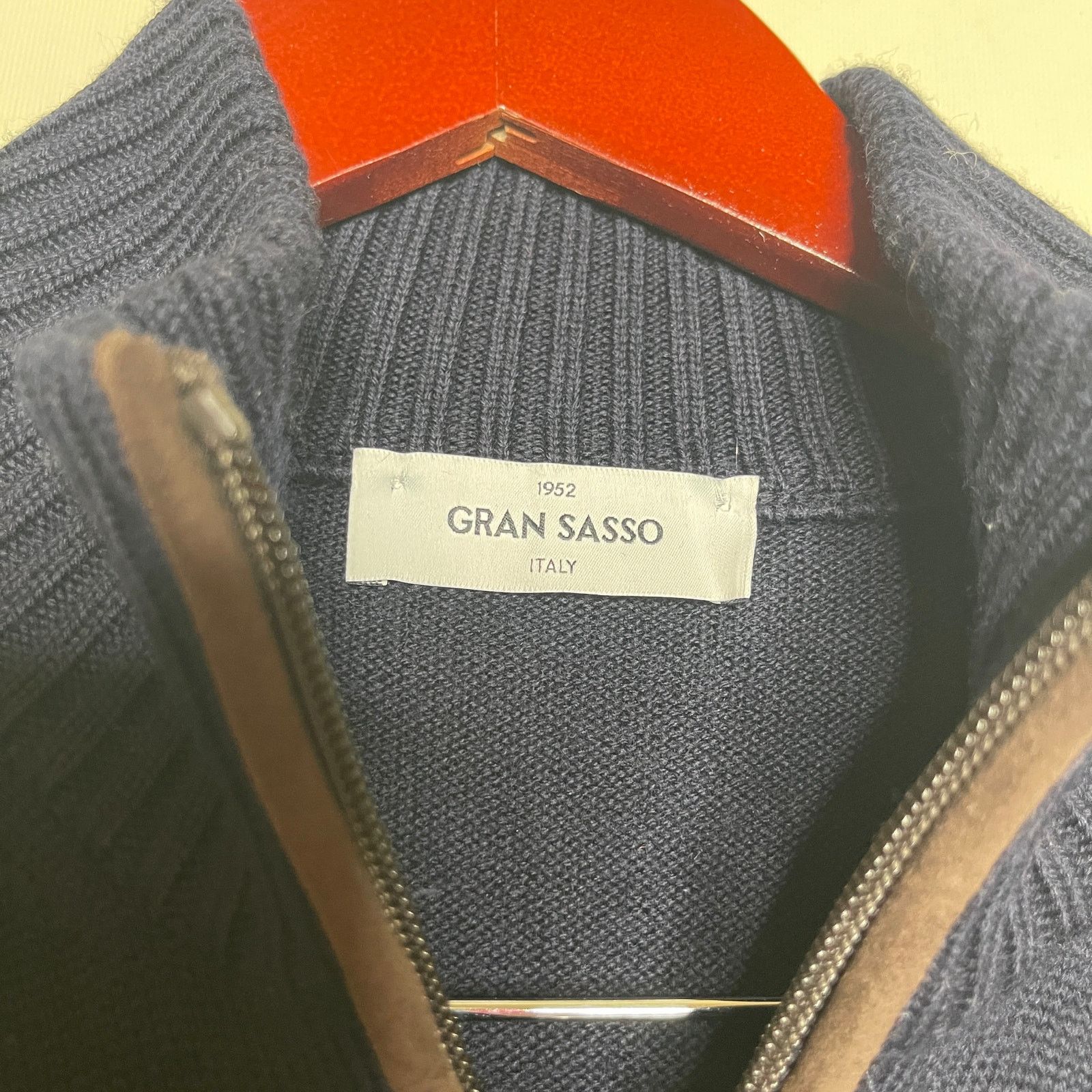 Gran Sasso Gran Sasso Wool Full-Zip Jacket Navy Brown Elbow Patch 52 XL Size US XL / EU 56 / 4 - 2 Thumbnail