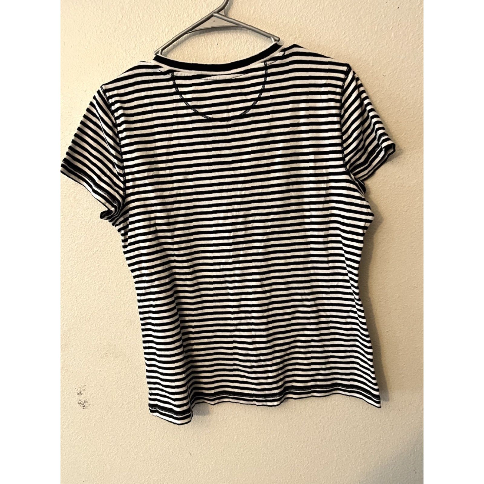 Chaps Chaps T-Shirt Womens Henley Striped Black Short Sleeve Size XL Y2K Preppy Size XL / US 12-14 / IT 48-50 - 3 Thumbnail