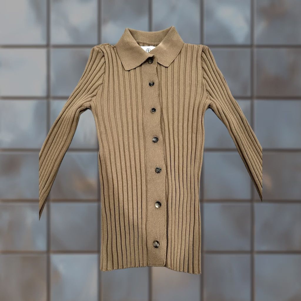 Anine Bing ANINE BING Cardigan Sweater XS Womens Knit Ribbed Collared Cropped Casual Fall Spring Winter Brown Size XS / US 0-2 / IT 36-38 - 1 Thumbnail