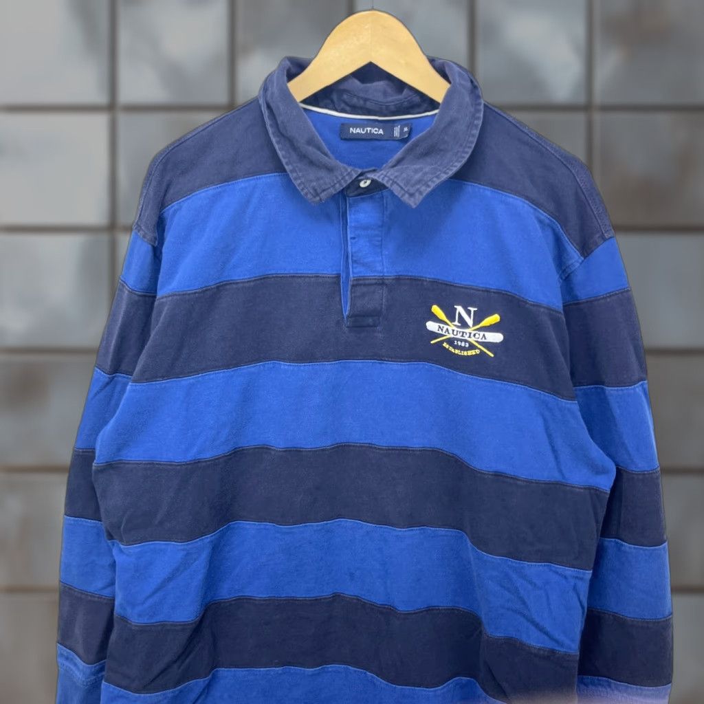 Nautica VINTAGE Nautica Rugby Polo Long Sleeve Shirt XL Men's Blue Polo XL Mens Size US XL / EU 56 / 4 - 1 Thumbnail