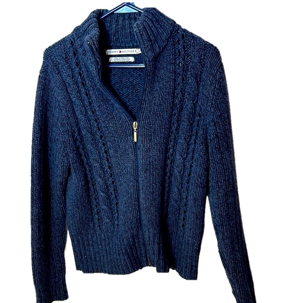 Tommy Hilfiger Tommy Hilfiger angora and lambswool blue zip Sweater large Size L / US 10 / IT 46 - 1 Thumbnail