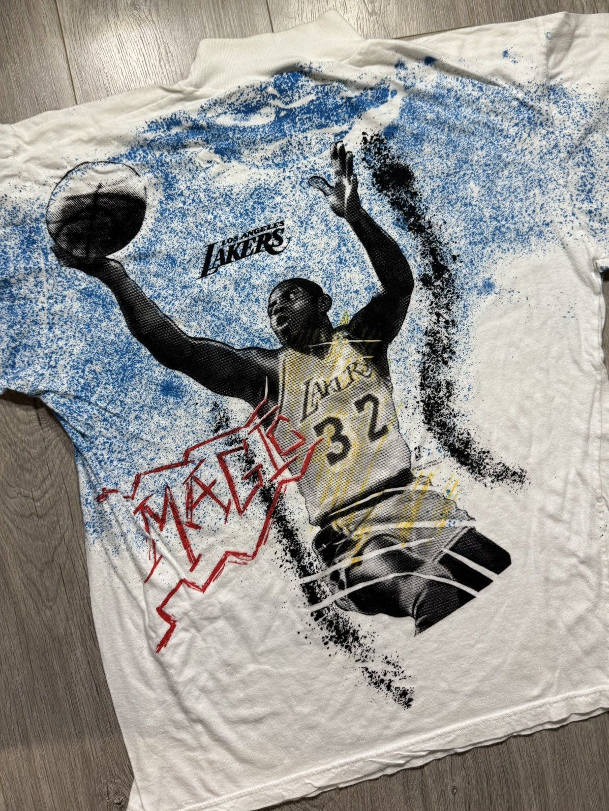 NBA Vintage 90's LA Lakers Magic Johnson T's All Over Print Size US L / EU 52-54 / 3 - 6 Thumbnail