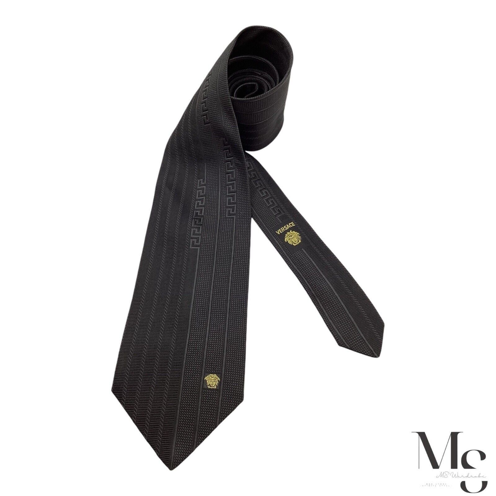 Versace GIANNI VERSACE Black Medusa Head Logo Vertical Striped Italy Size ONE SIZE - 1 Thumbnail