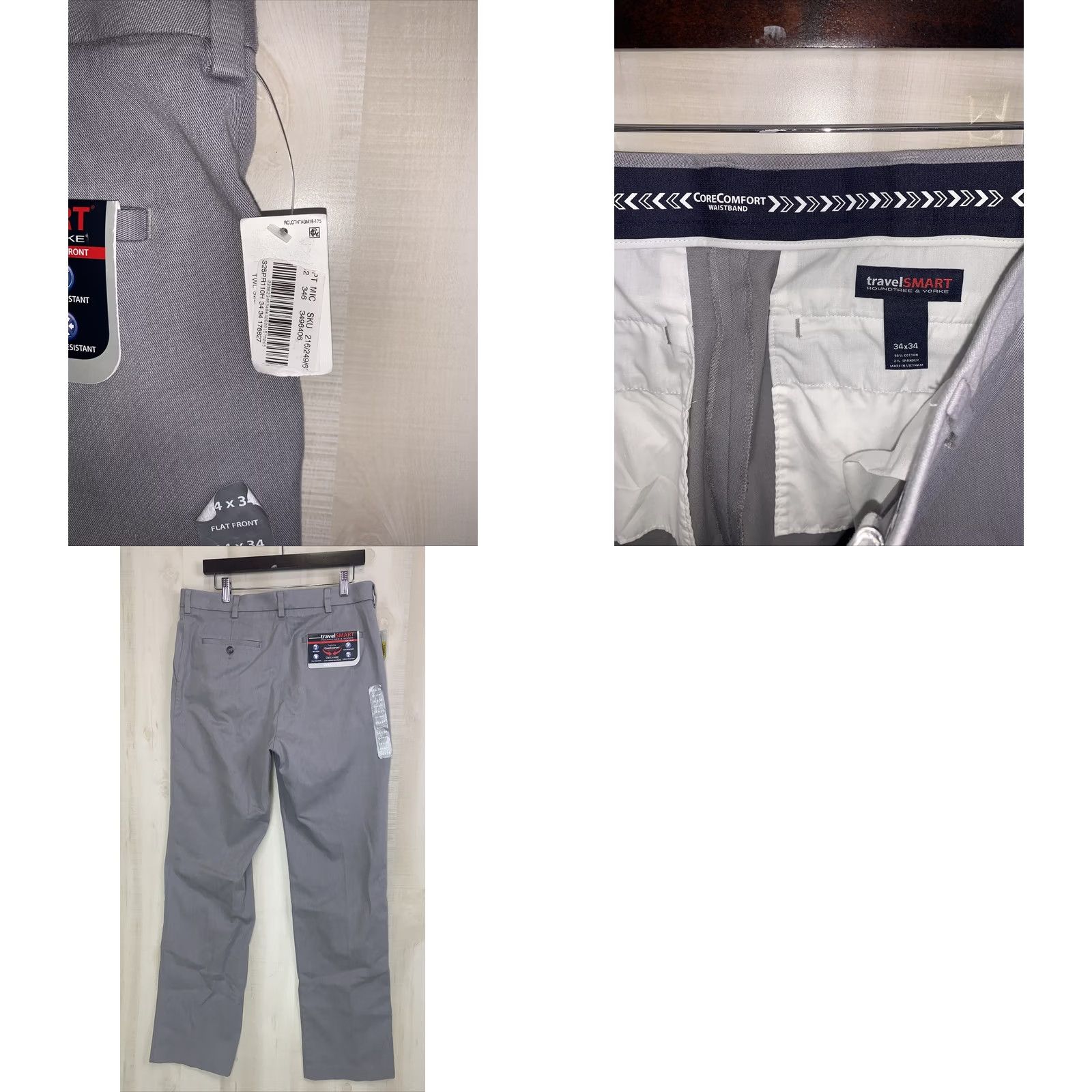 Roundtree & Yorke VINTAGE? Roundtree & Yorke Travel Smart Classic Fit Gray Straight Leg Stretch Mens Pants Size US 34 / EU 50 - 8 Thumbnail