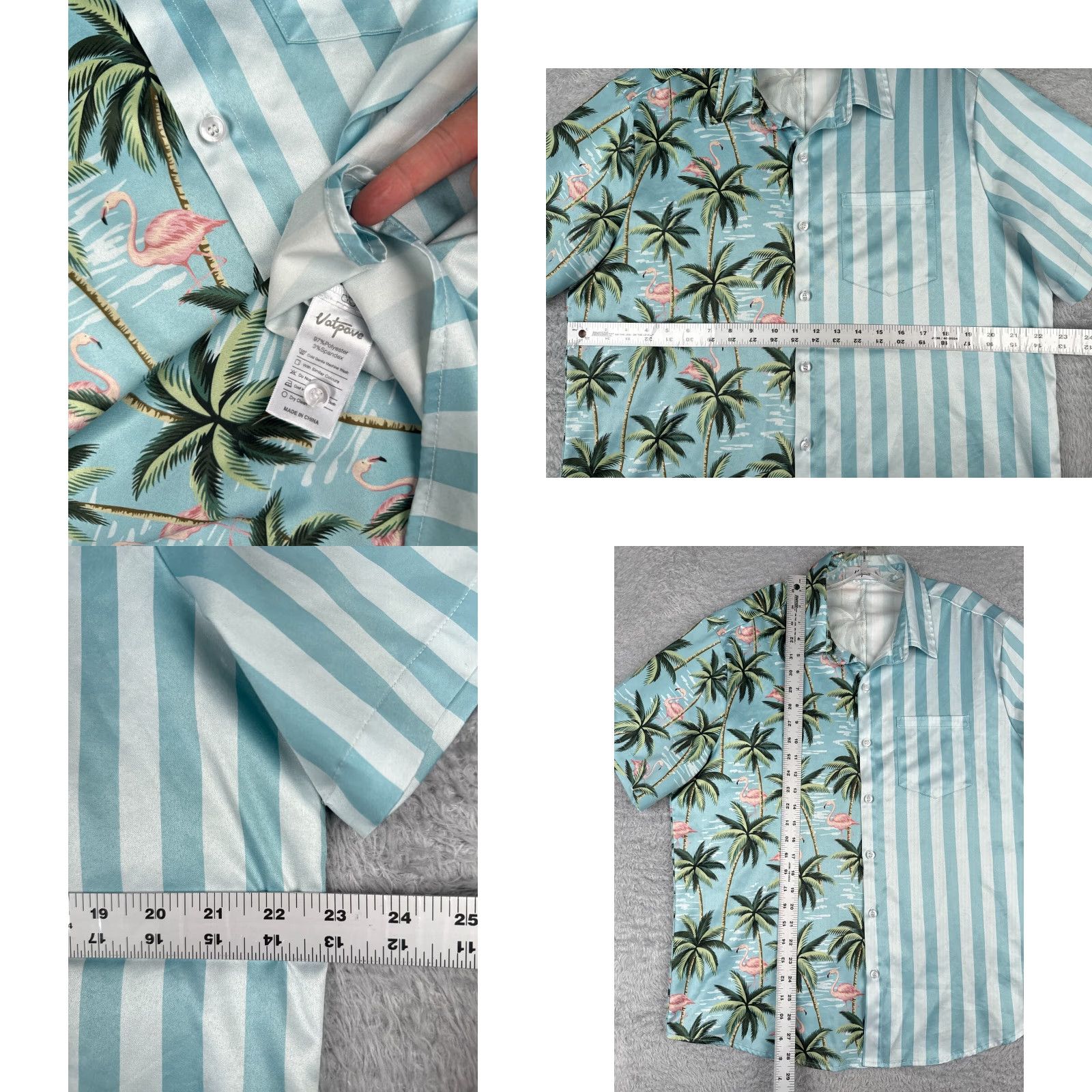 Vintage Vatpave Shirt Men Large Blue Stripe Hawaiian Flamingo Palm Polyester Blend Size US L / EU 52-54 / 3 - 8 Thumbnail