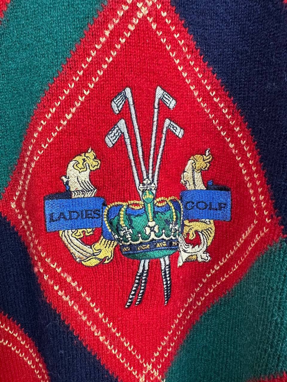 Pringle Of Scotland Pringle of Scotland Argyle Golf Crest Red Wool Knit Sweater Size US XL / EU 56 / 4 - 9 Thumbnail