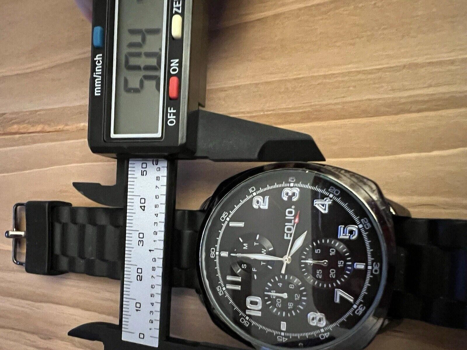 Designer Folio Black Men’s Oversized Watch New Battery Size ONE SIZE - 3 Thumbnail