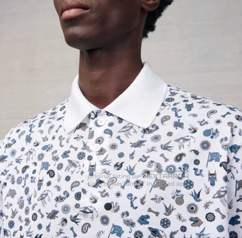 Hermes Hermes Men's Cotton All-Over Printed Short Sleeve Polo Shi Size US L / EU 52-54 / 3 - 6 Thumbnail