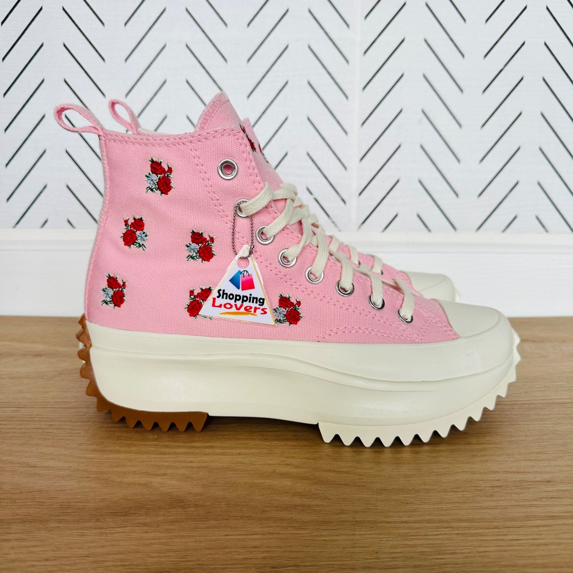 ⭐Converse Run Star Hike Hi 9 Mens Shoes Pink Red Roses Platf