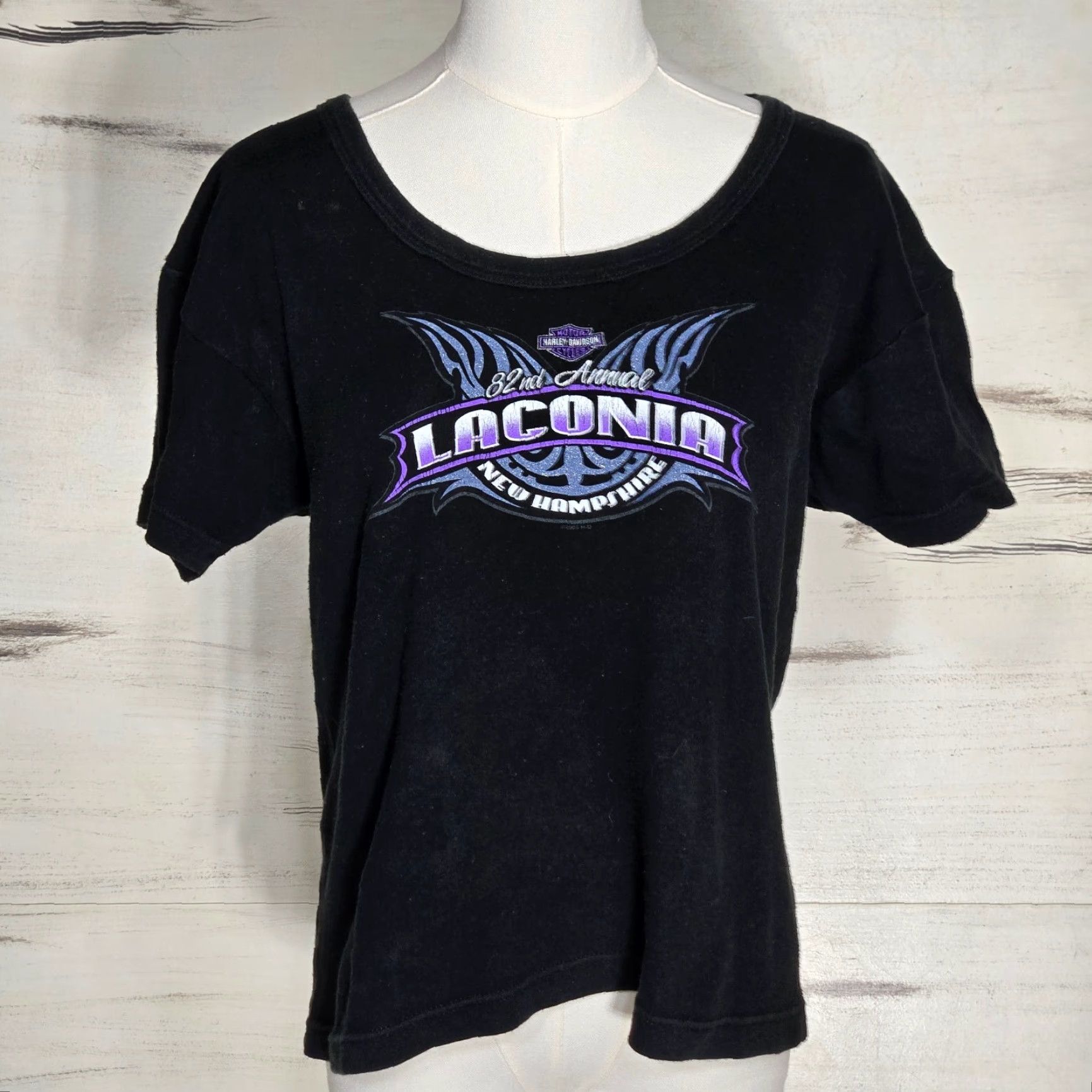 Harley Davidson Harley-Davidson Womens T-Shirt Graphic Print Casual Short Sleeve Round Neck XL Black Laconia New Hampshire Motorcycle Shirt WomensXS? Size XL / US 12-14 / IT 48-50 - 2 Thumbnail