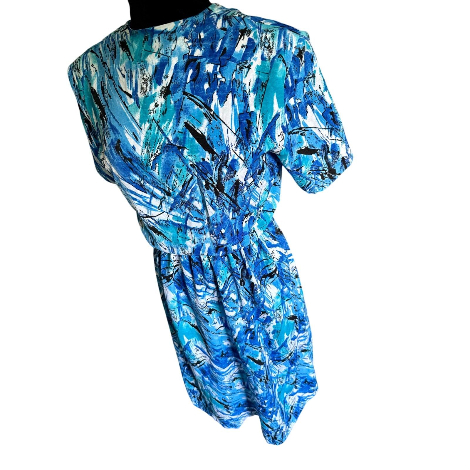 Vintage Vintage 80’s Blue Black Secretary Midi Dress Small Medium Size M / US 6-8 / IT 42-44 - 4 Thumbnail
