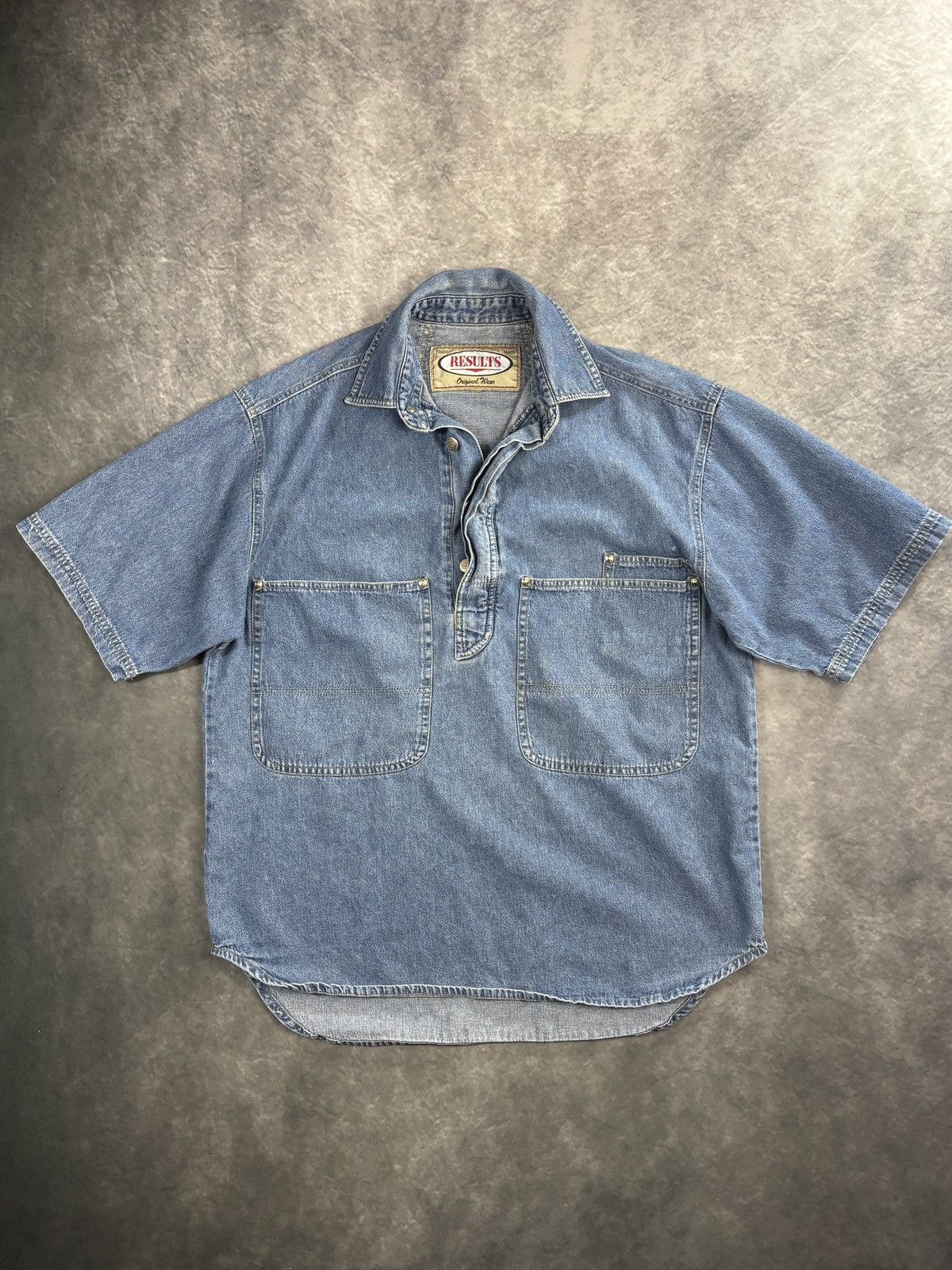Vintage 1990s Denim Anorak Vintage Work Shirt Jeans Pullover Short Size US M / EU 48-50 / 2 - 2 Thumbnail
