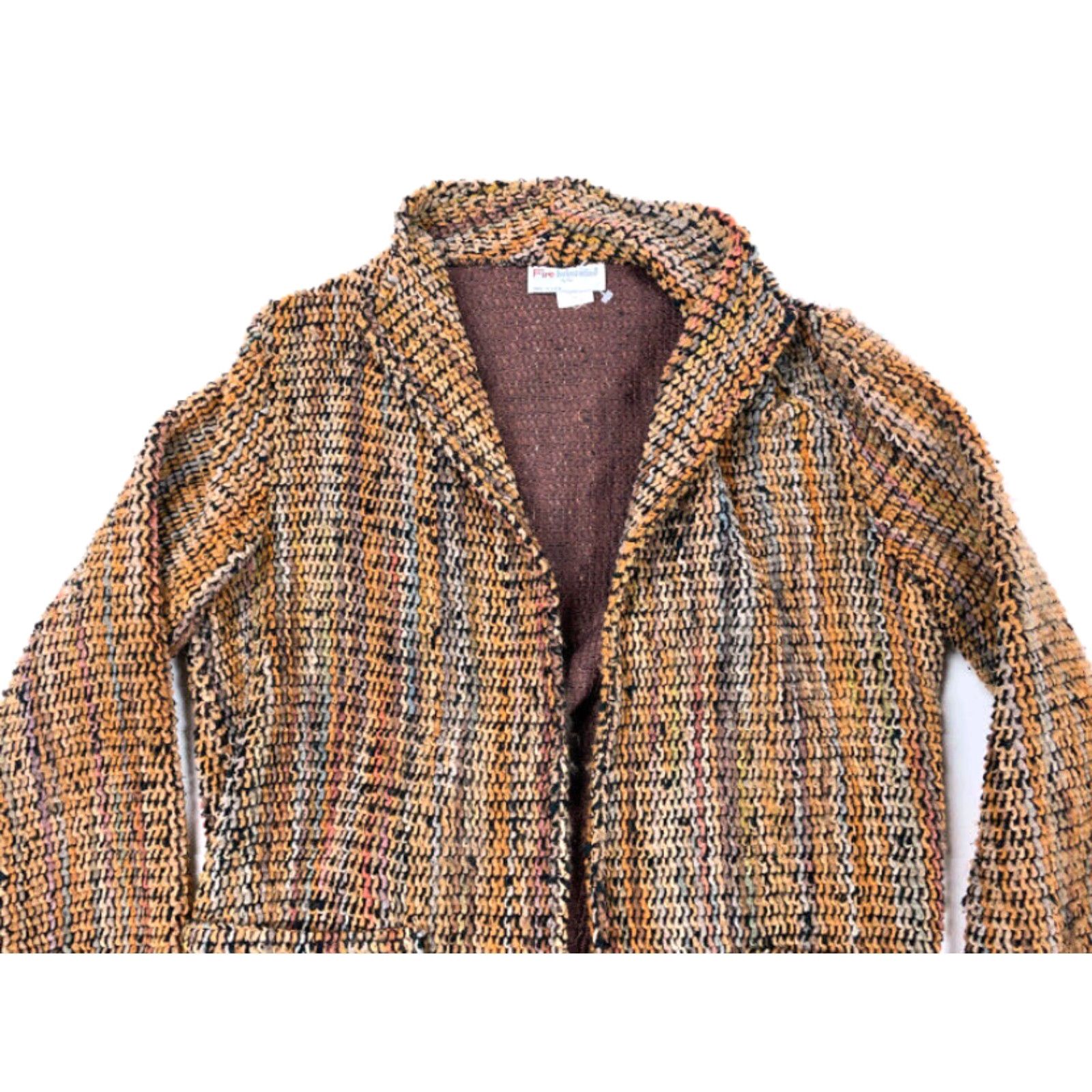 Vintage VTG 90s Orange Brown Deep Pile Cardigan Blazer Women's 12 Made USA Textured Fire Islander Knit Cardigan Size XL / US 12-14 / IT 48-50 - 2 Thumbnail