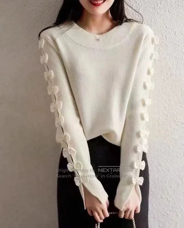 Chanel Chanel Beige bow cashmere knit sweater Size S / US 4 / IT 40 - 8 Thumbnail