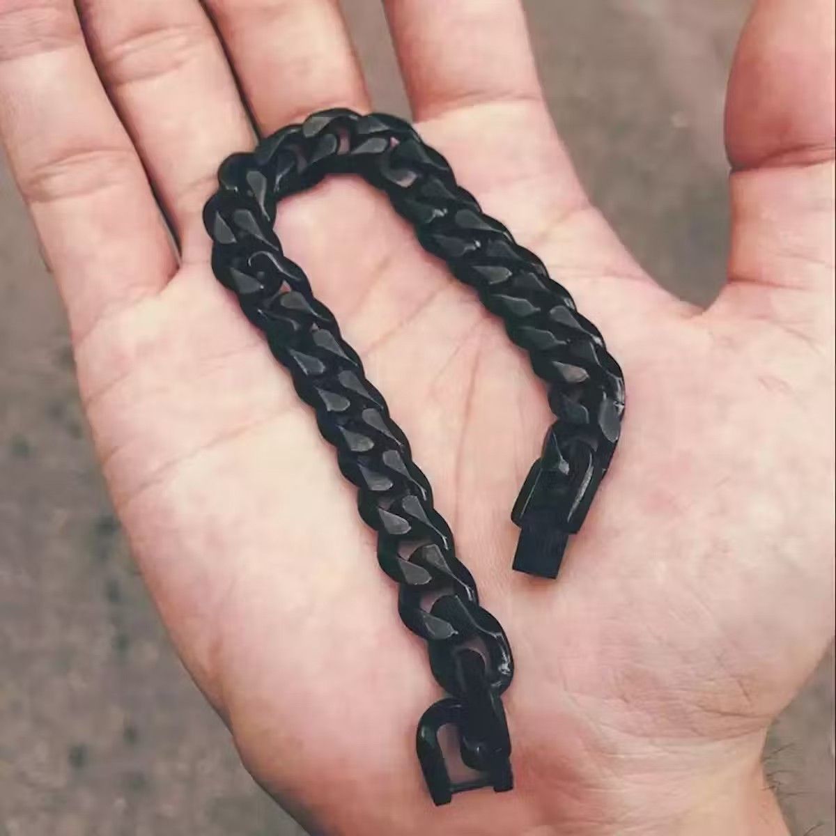 Jewelry 9mm width Black cuban link chain Brecelet Size ONE SIZE - 2 Thumbnail