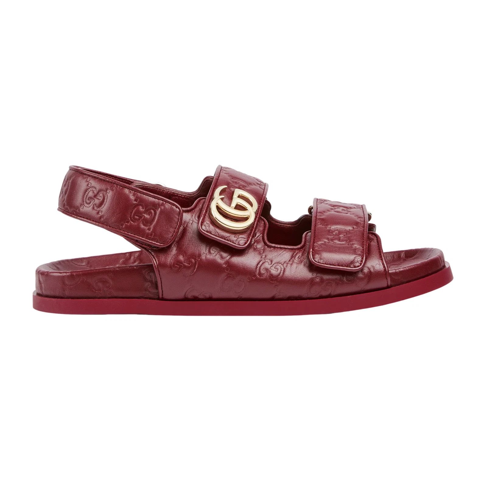 Gucci GUCCI Double G Rosso Ancora Red Leather Sandals New Size US 8 / IT 38 - 2 Thumbnail