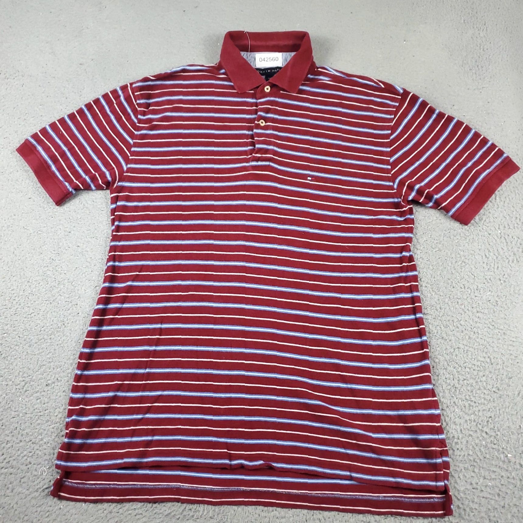 Tommy Hilfiger VINTAGE Tommy Hilfiger Polo Shirt Mens Large Red Blue Striped Polo Shirt Adult Large Red/Blue Striped Logo Button-Front Casual Sports Mens Size US L / EU 52-54 / 3 - 2 Thumbnail