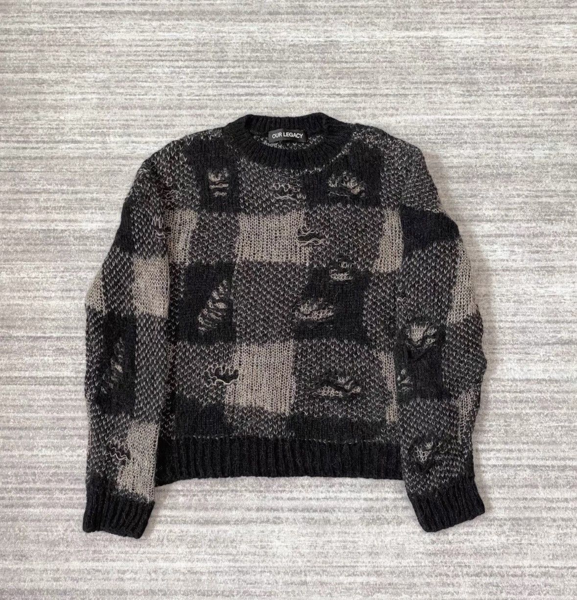 Our Legacy Our Legacy size46 Black perforated tartan round neck shirt Size US S / EU 44-46 / 1 - 1 Thumbnail