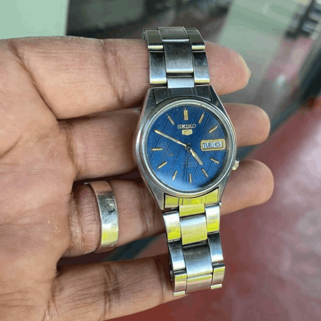 image of Seiko 5 Japan Automatic Watch Model 7009 Silver Gift in Silver/Blue, Men's