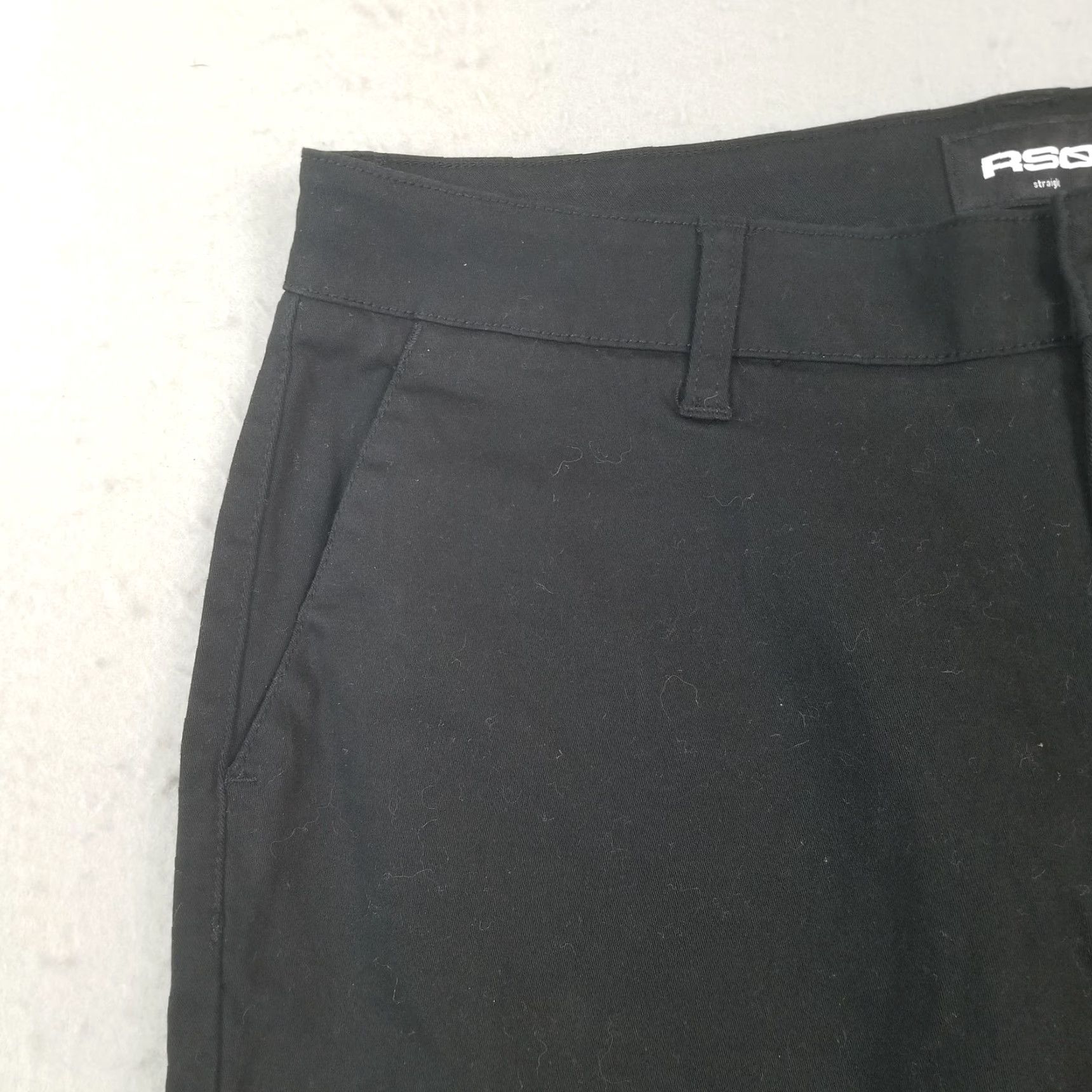 RSQ Pants Mens 34x30 Black Straight Chino Cotton Spandex Twill Casual Stretch Front Zip Pockets Logo 30 In Inseam Mens Regular