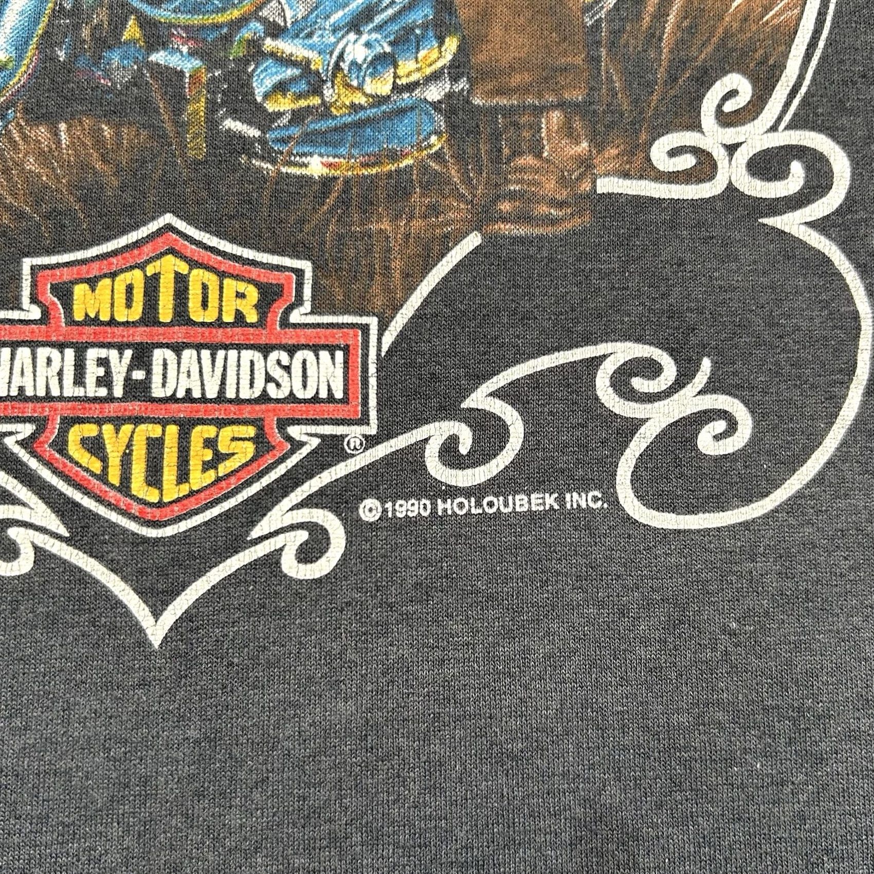Harley Davidson VINTAGE Harley-Davidson Shirt Mens 2XL Graphic Print 90s Motorcycle Black Crew Neck Short Sleeve T-Shirt Holiday Eureka CA Mens Size US XXL / EU 58 / 5 - 3 Thumbnail