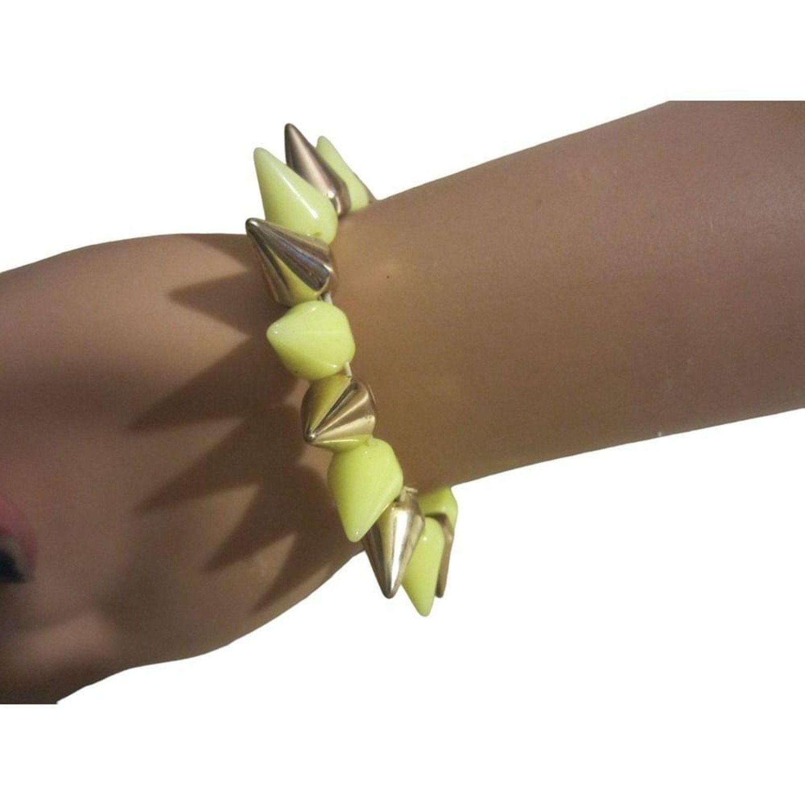 Other Spiked Stretch Bracelet Neon Yellow Gold Punk Y2K Accessory Size ONE SIZE - 5 Thumbnail
