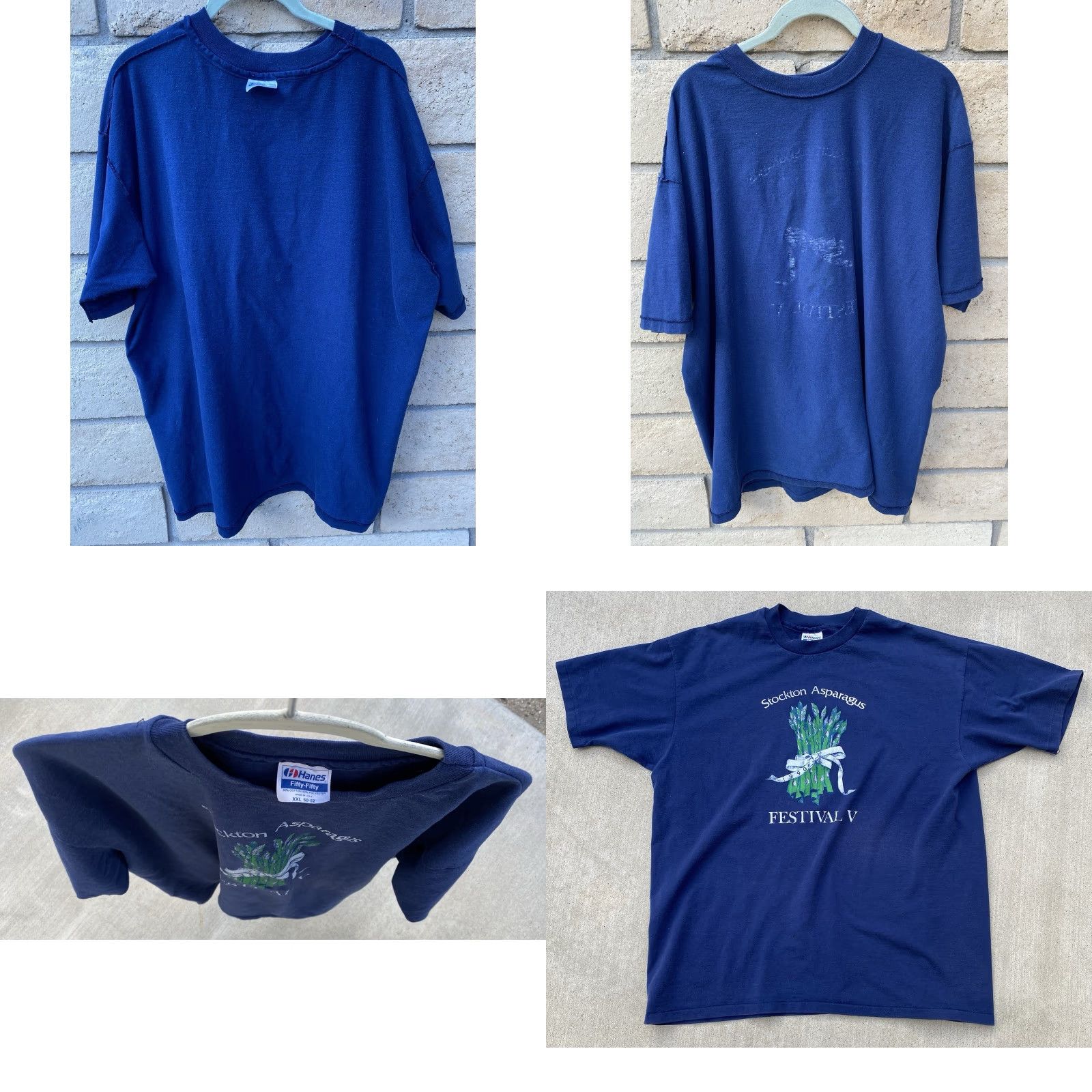 Hanes VINTAGE Stockton Asparagus Festival T-Shirt Blue Hanes Fifty-Fifty XXL 2XL Men Graphic 90s California 1990s Short Sleeve Crew Neck Shirt Mens Size US XXL / EU 58 / 5 - 9 Thumbnail
